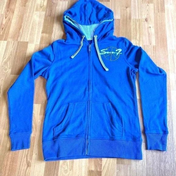 SEVEN7 Love‎ And Peace Periwinkle Blue Zip-up Hoodie, Size Large - Picture 7 of 10